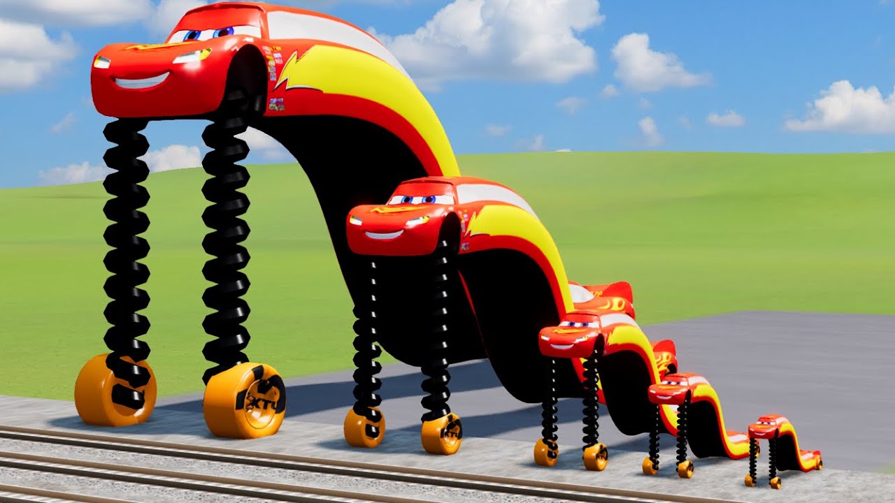 Big & Small McQueen Curve Lightning VS Train | BeamNG.drive