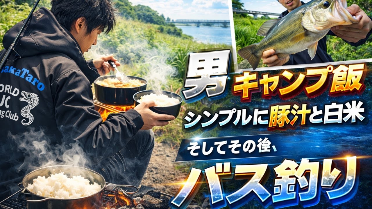 【淀川ライブ】男キャンプ飯…炭火の豚汁と白米が最高すぎる→その後ブラックバス釣り