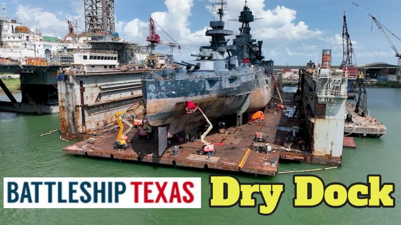 Battleship Texas BB35 USS Texas Over 5 Minutes of Raw Dry Dock Footage Of Her Restoration