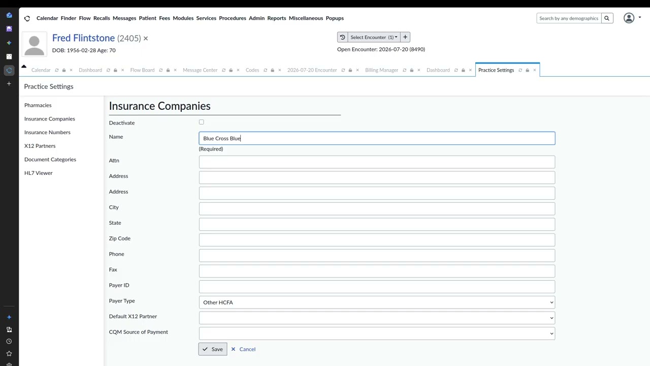 Как распечатать форму HCFA 1500 с данными о претензии в OpenEMR версии 8.2.0