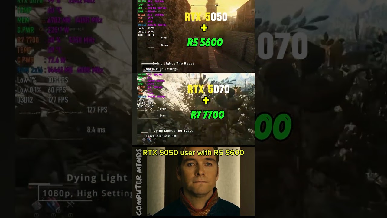 RTX 5050 + R5 5600 vs RTX 5070 + R7 7700