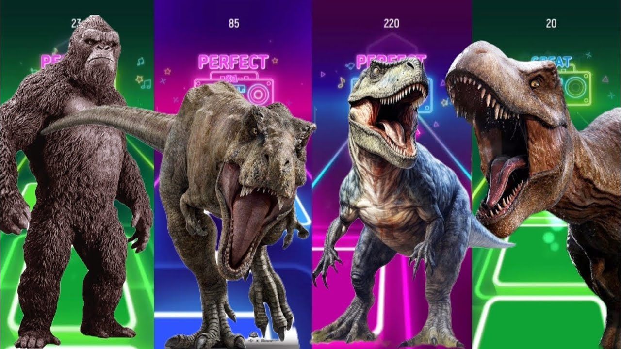 T-REX vs GORILLA 🔥 INSANE Tiles Hop Battle (Perfect Hits!)