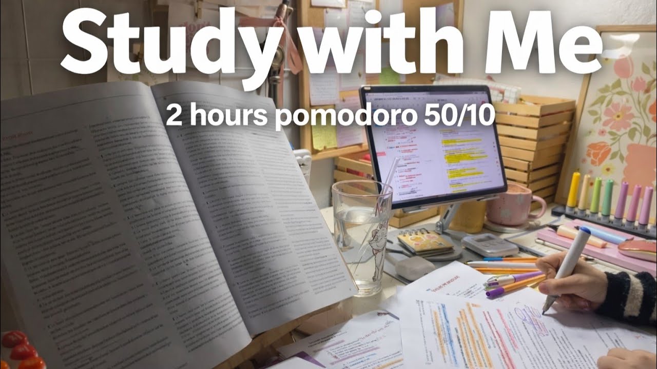 📖 2 HOUR Study With Me | Background noise+Rain | Real time+Timer