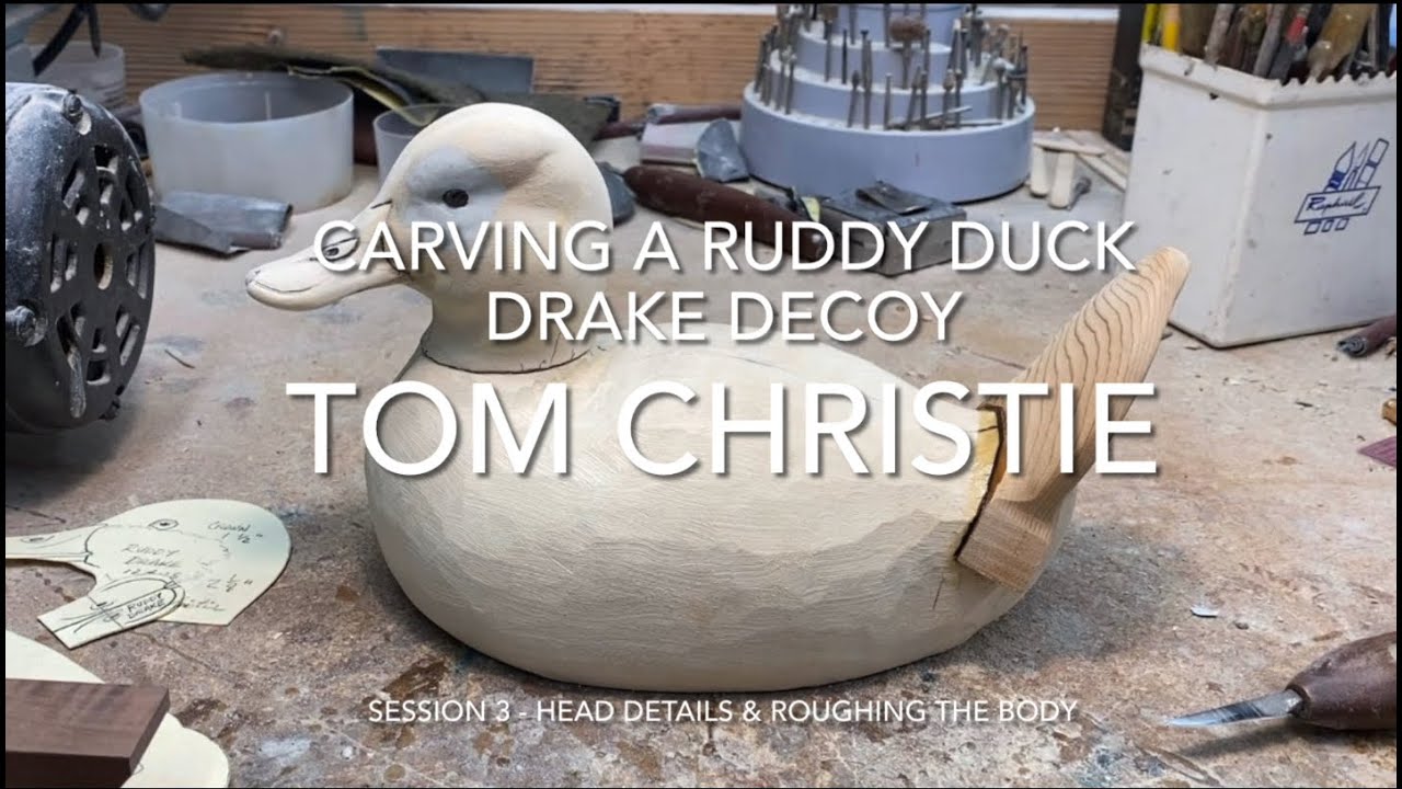 Carving a Ruddy Duck Drake Decoy Session 3 - Head Details & Roughing the Body