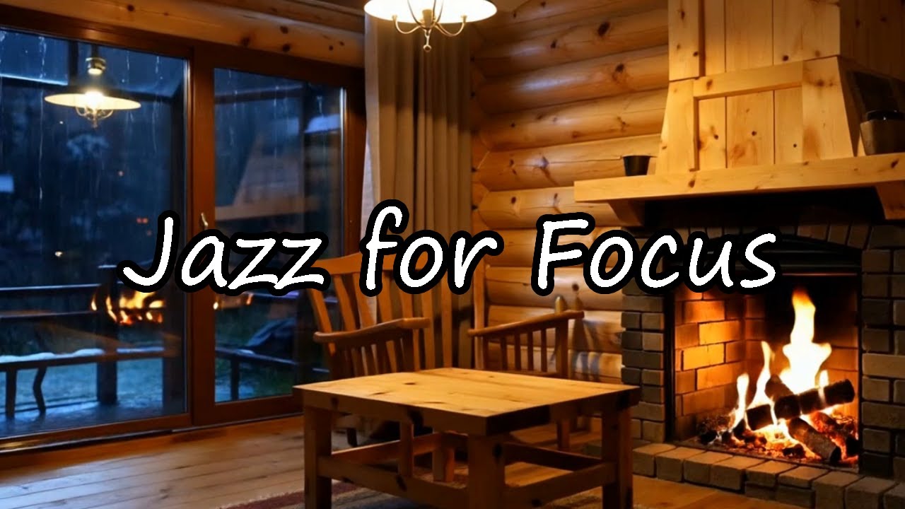 Smooth Jazz for Work & Focus | Cozy Fireplace Glow & Gentle Rain