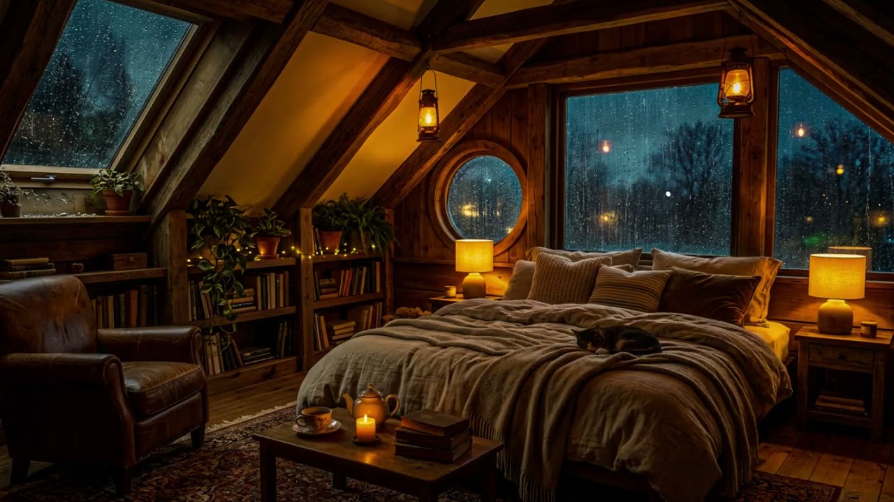 Thunderstorm & Rain: Safe in a Log Cabin with Books, Candles, and Sleeping Pets.