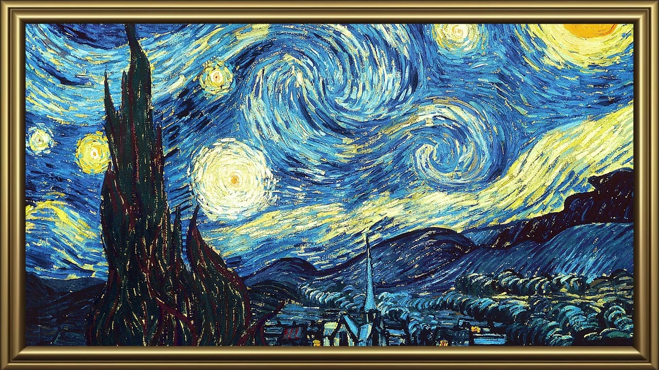 Van Gogh Starry Night painting | Golden frame | TV wallpaper HD