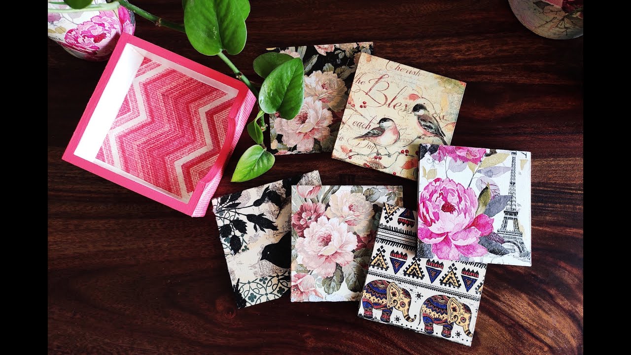 #decoupage How to Decoupage on a Wooden/MDF Base|Hand crafted Coasters| DIY| Indian Artist| by_heART