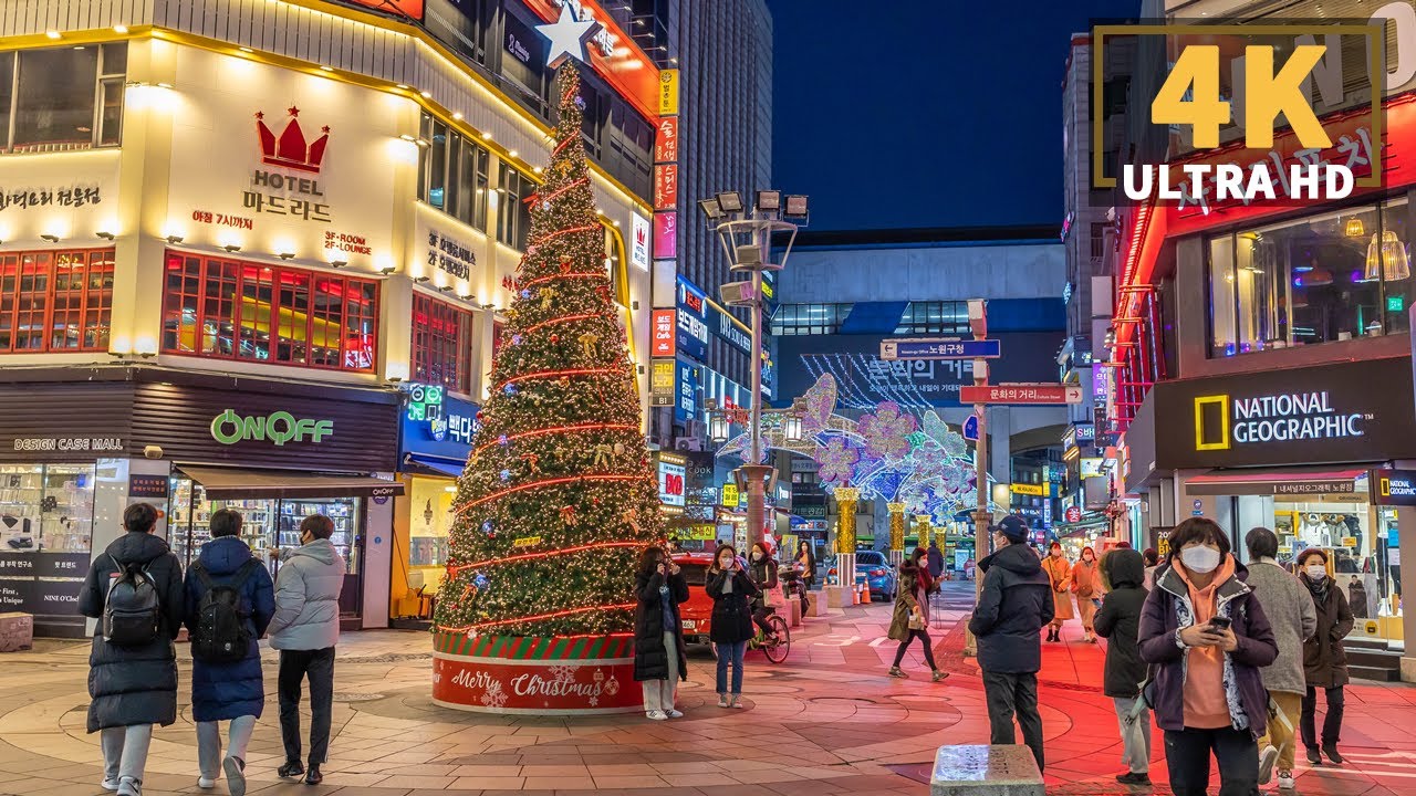 [4K] Holiday Season Evening Walk in Nowon, Seoul | 서울 크리스마스 시즌의 노원역 저녁 산책과 야경