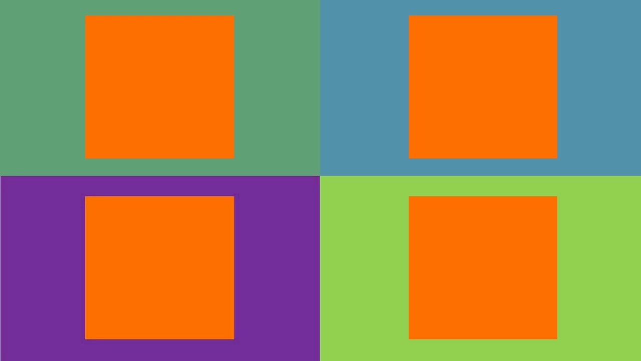 FOUR ORANGE SQUARES on FOUR OTHER COLOURS.