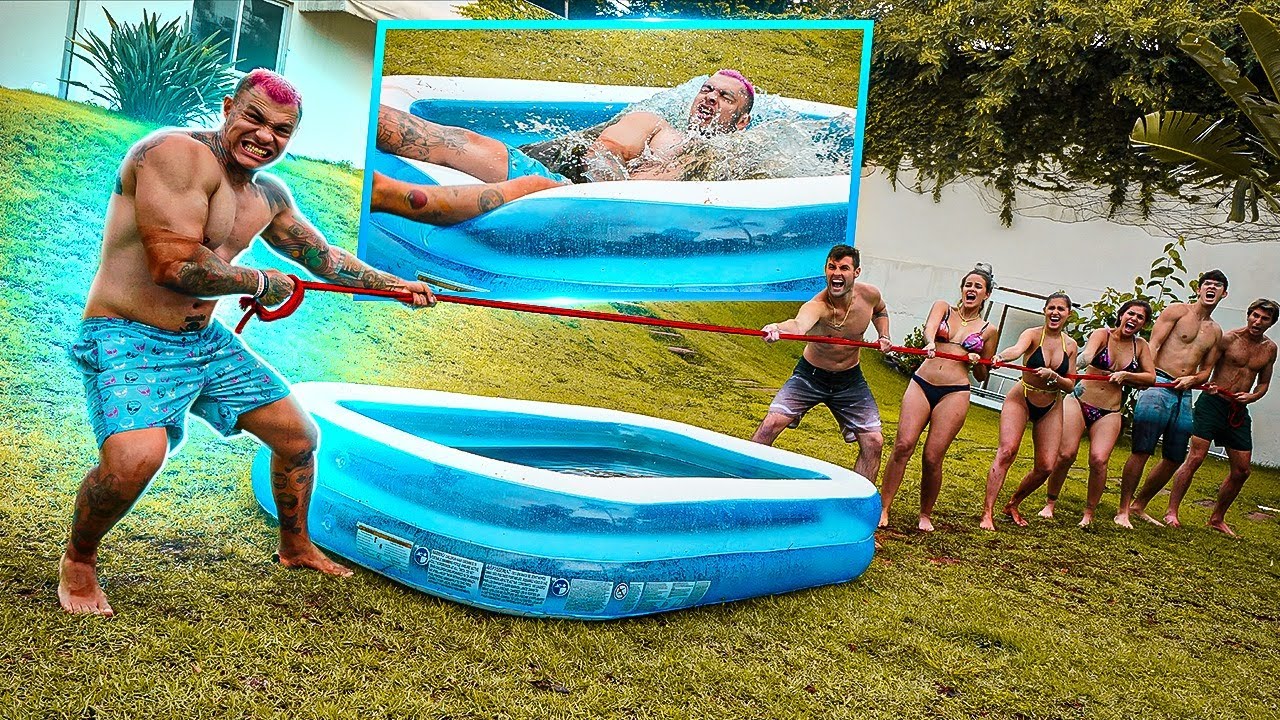 CABO DE GUERRA NA PISCINA INFLÁVEL!! ( MAROMBA VS TODOS DA CASA ) [ REZENDE EVIL ]