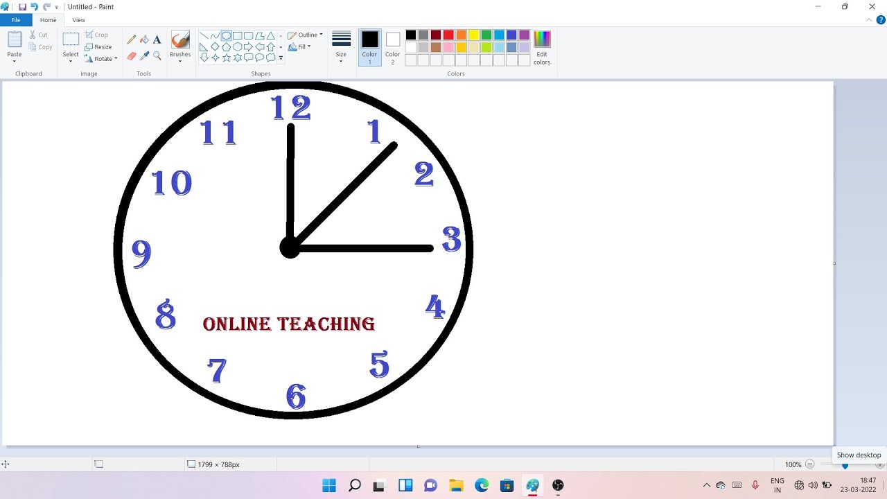 How To draw Clock on computer using MS Paint 2021  #OnlineTeachingComputer  #Purangondaliya #mspaint