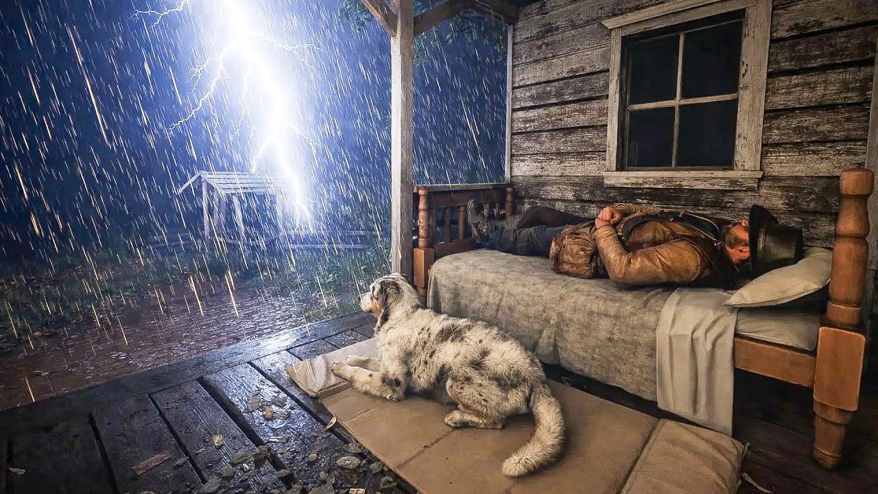 Arthur & His Loyal Dog Sleeping on a Cozy Porch Bed During Night Time Thunderstorm | RDR2 ASMR