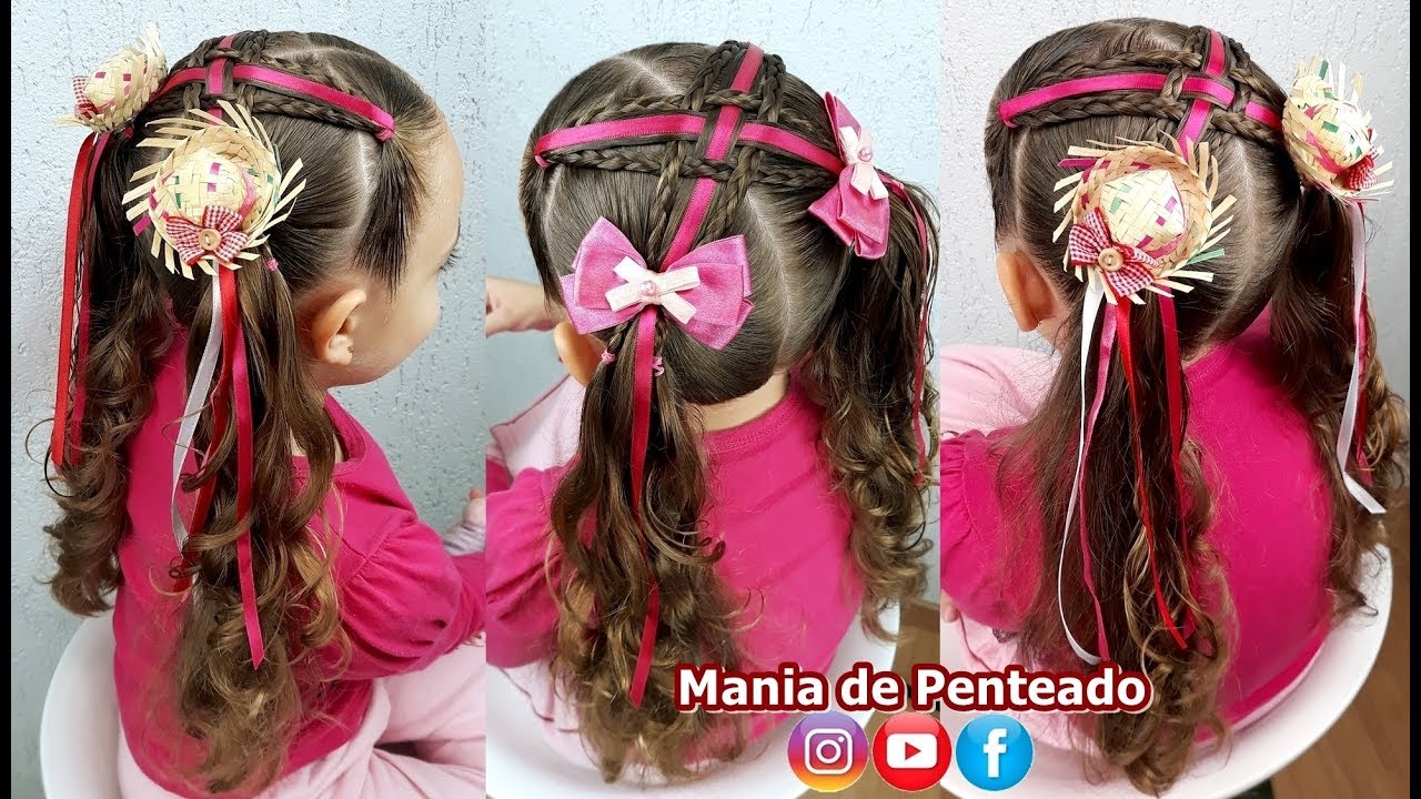 Penteado Infantil de Festa Junina | Ponytails Hairstyles for Girls With Braids