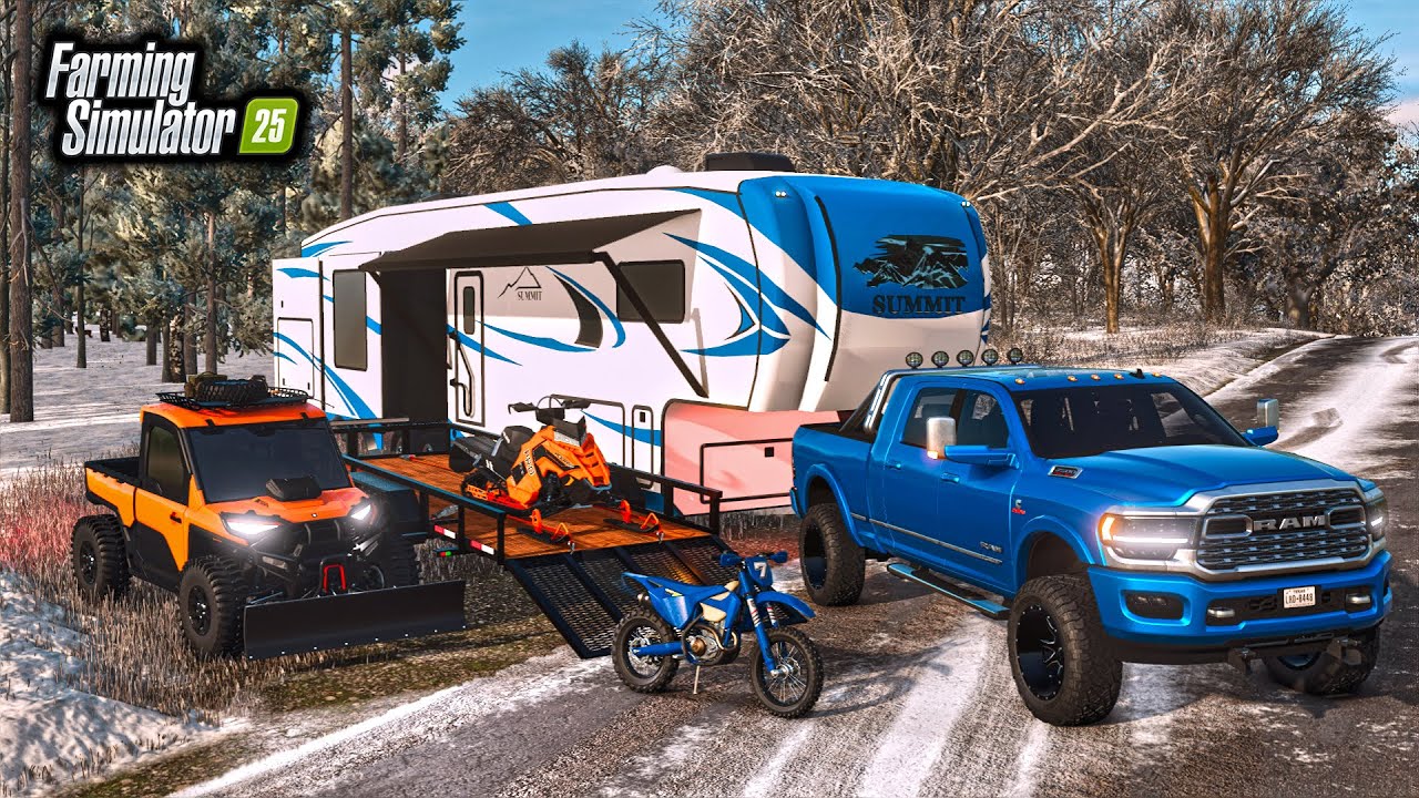 LUXURY CAMPING IN SNOWY MOUNTAINS! (ATV PLOW + CAMPER) | FS25