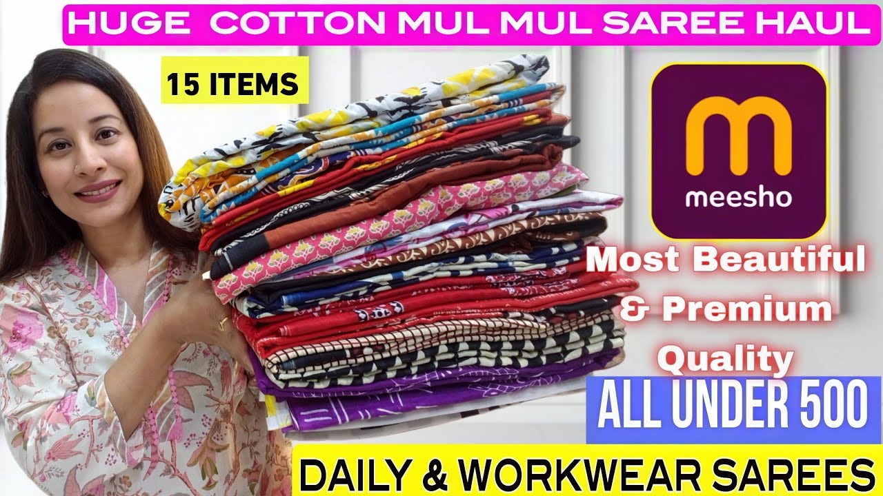 💛MEESHO COTTON MULMUL SAREE HAUL UNDER 500💛Meesho Saree Haul💛Office & Dailywear Saree Haul #meesho
