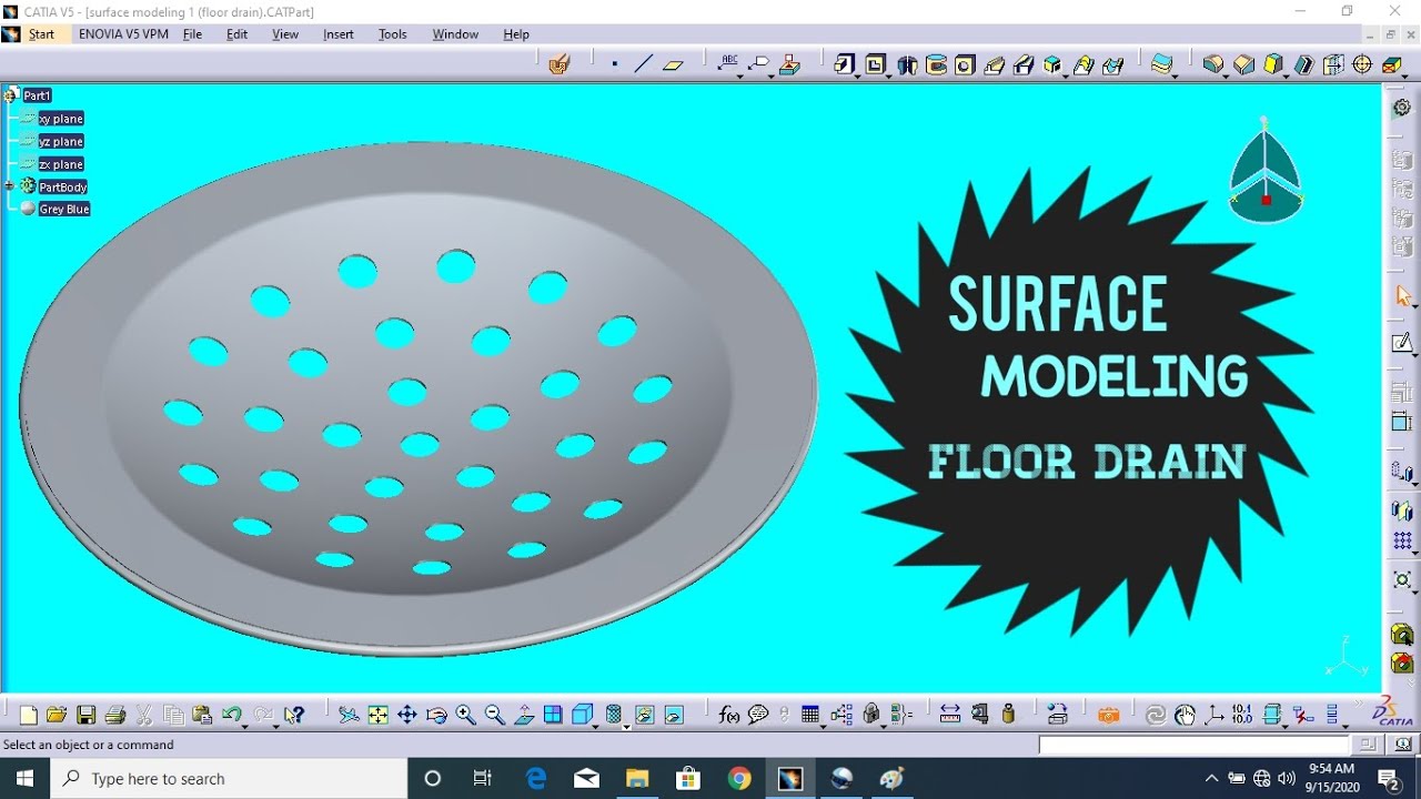 surface modeling floor drain in catia v5 | grnerative shape design