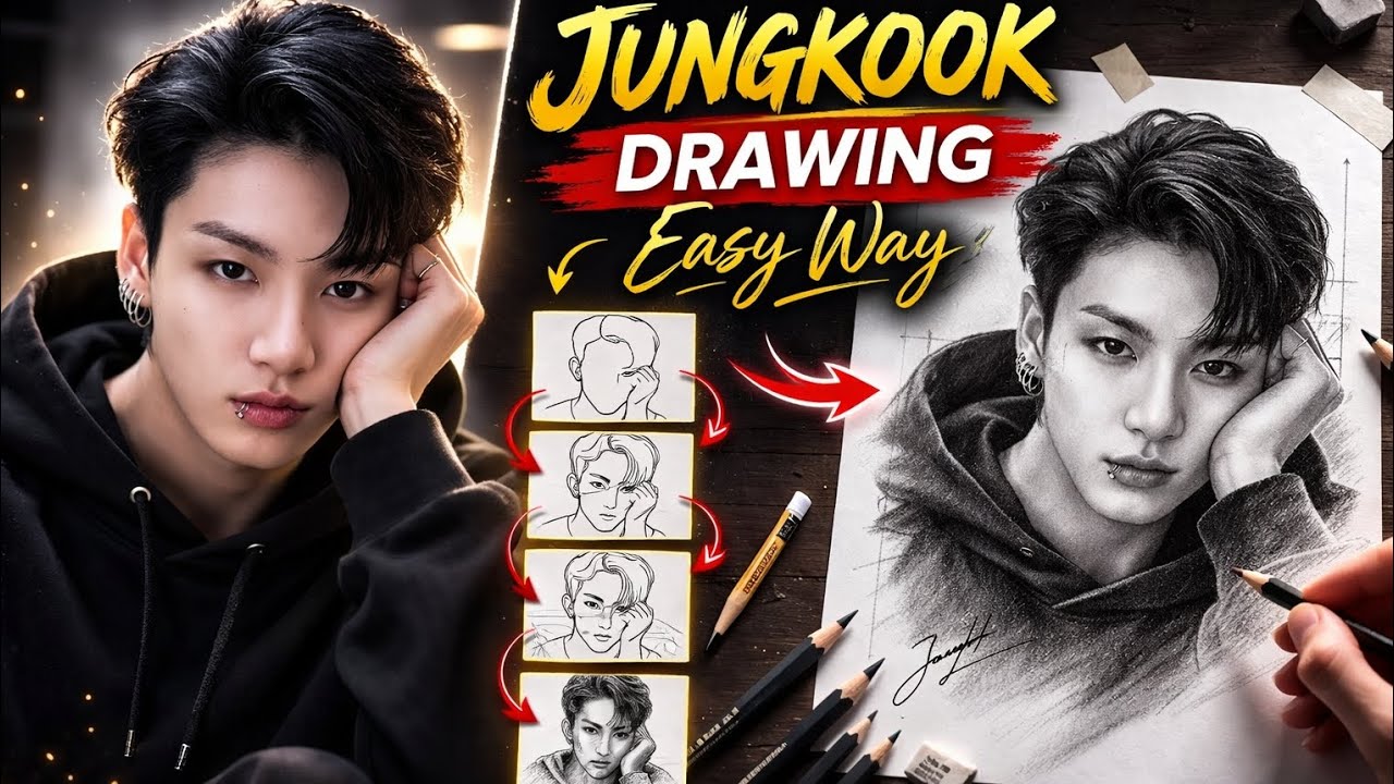 Learn how to draw Jungkook step by step in an easy way! 🎨✨In this video, I will show you simple draw