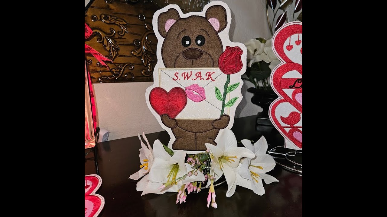 Paper Towel Holder Decor - Valentine Bear Applique - Machine Embroidery Design - Instructional Video