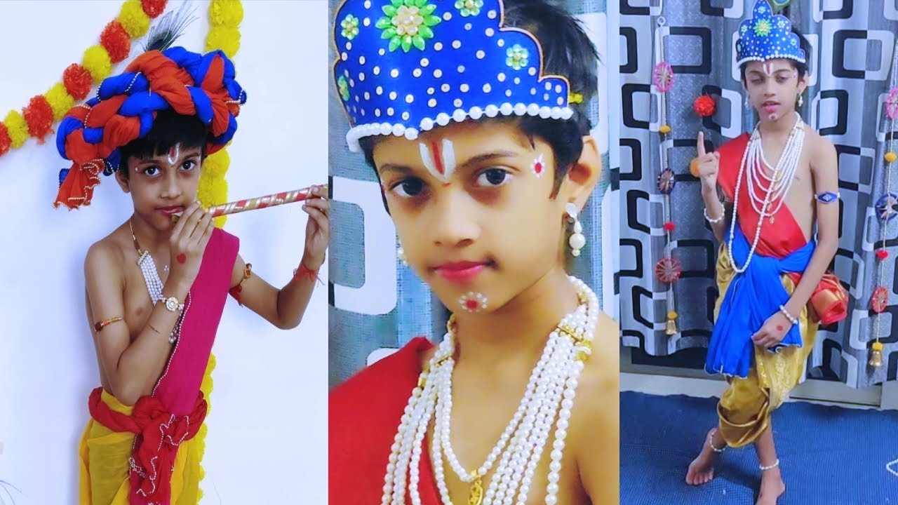Krishna Makeup For School | Janmashtami Special | Krishna Dhoti Draping | Sri Krishna Fancy Dress