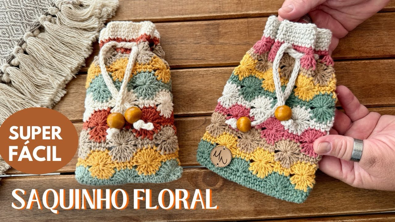 Saquinho em Croch&ecirc; Floral | Passo a Passo F&aacute;cil e R&aacute;pido