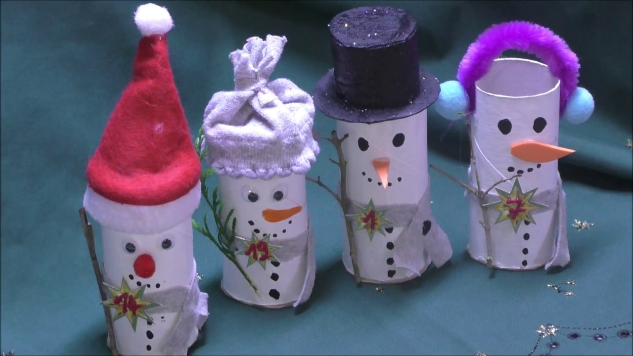 Schneemann aus Klo Rollen - für Adventskalender