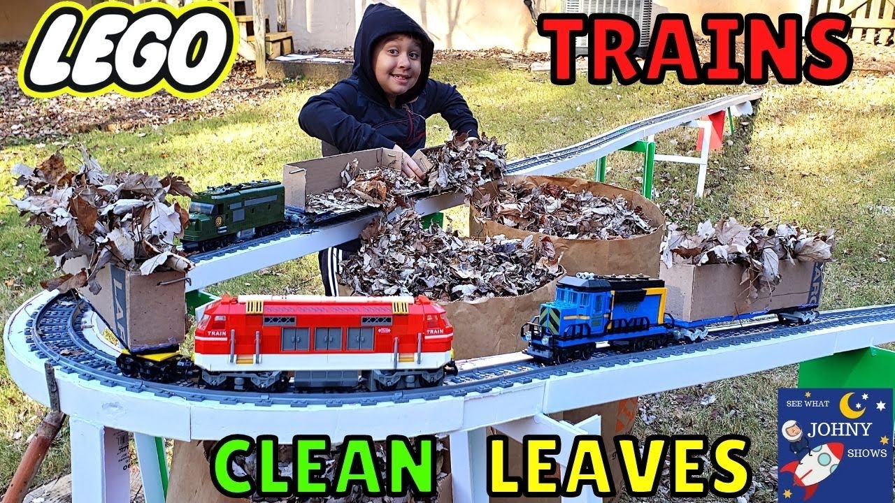 Johny Shows Biggest Lego Train Tracks Layout Build Outside Lego Trains Clean The Leaves