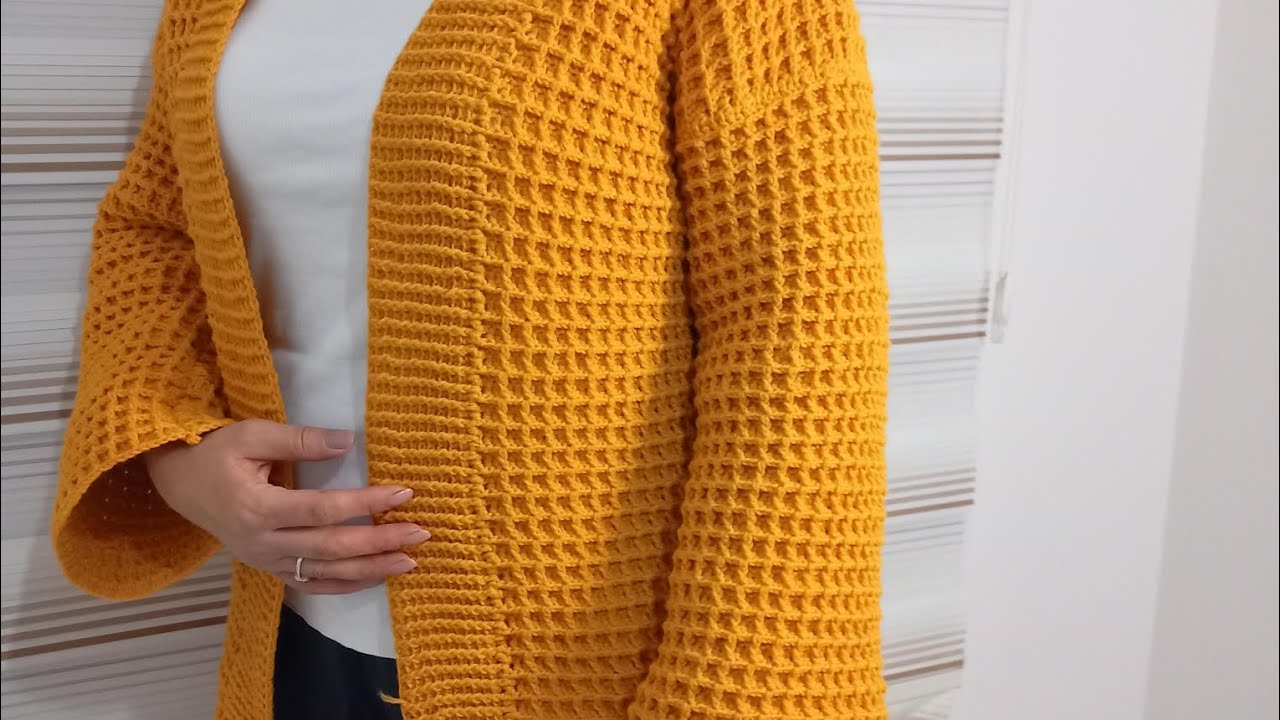 Waffle gofret modeli tığ işi hırka