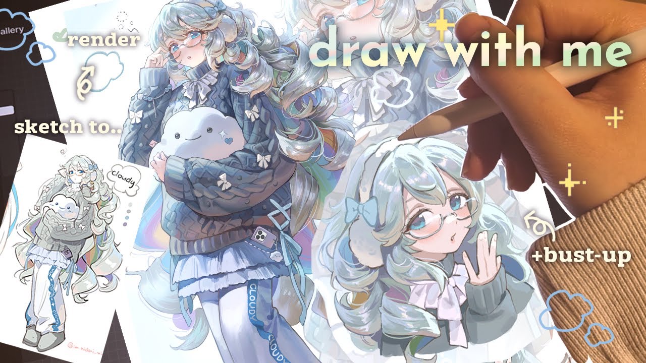Draw with me ☁✨ sketch to render, real time process, ipad asmr, cute character design