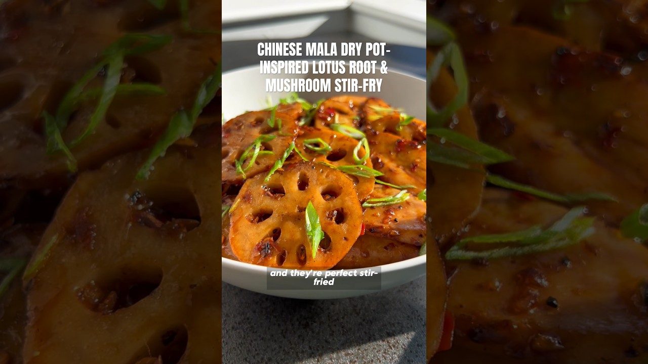 a Sichuan mala dry pot-inspired lotus root & king oyster mushroom stir-fry! 🧧🧡 #chinesefood #spicy