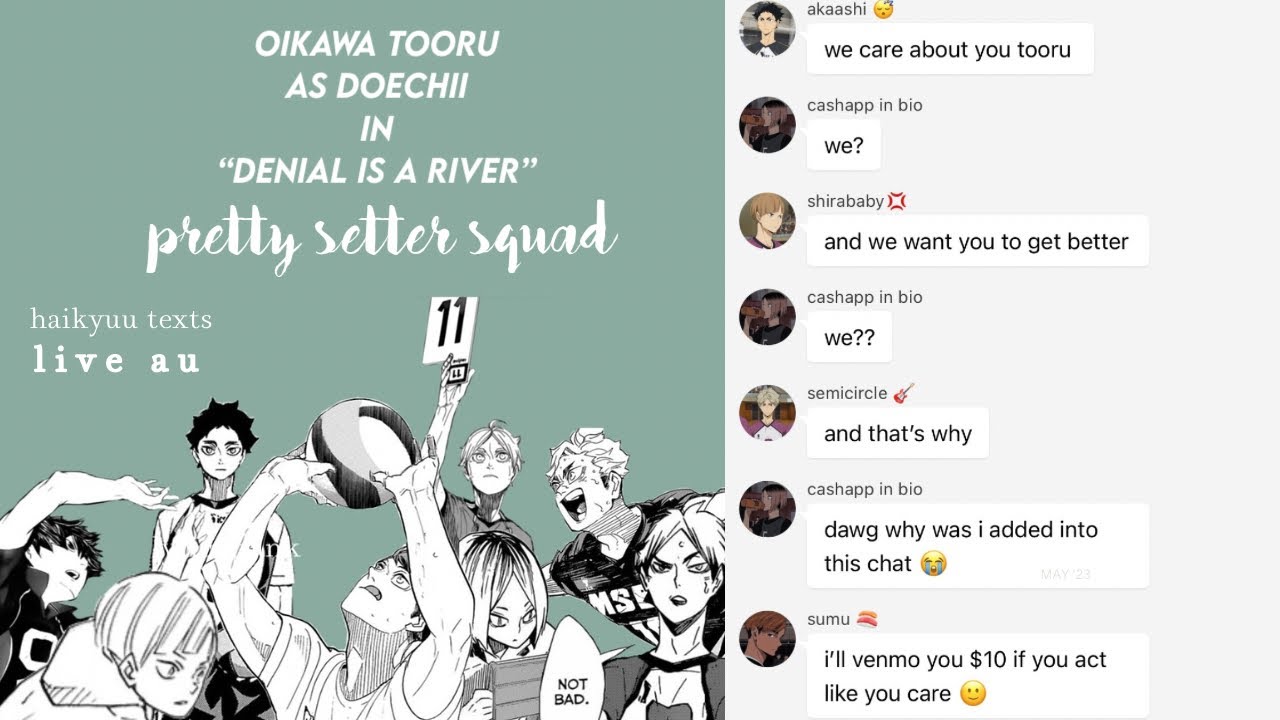oikawa as doechii in ‘denial is a river’ | pretty setter squad intervention !! | haikyuu texts