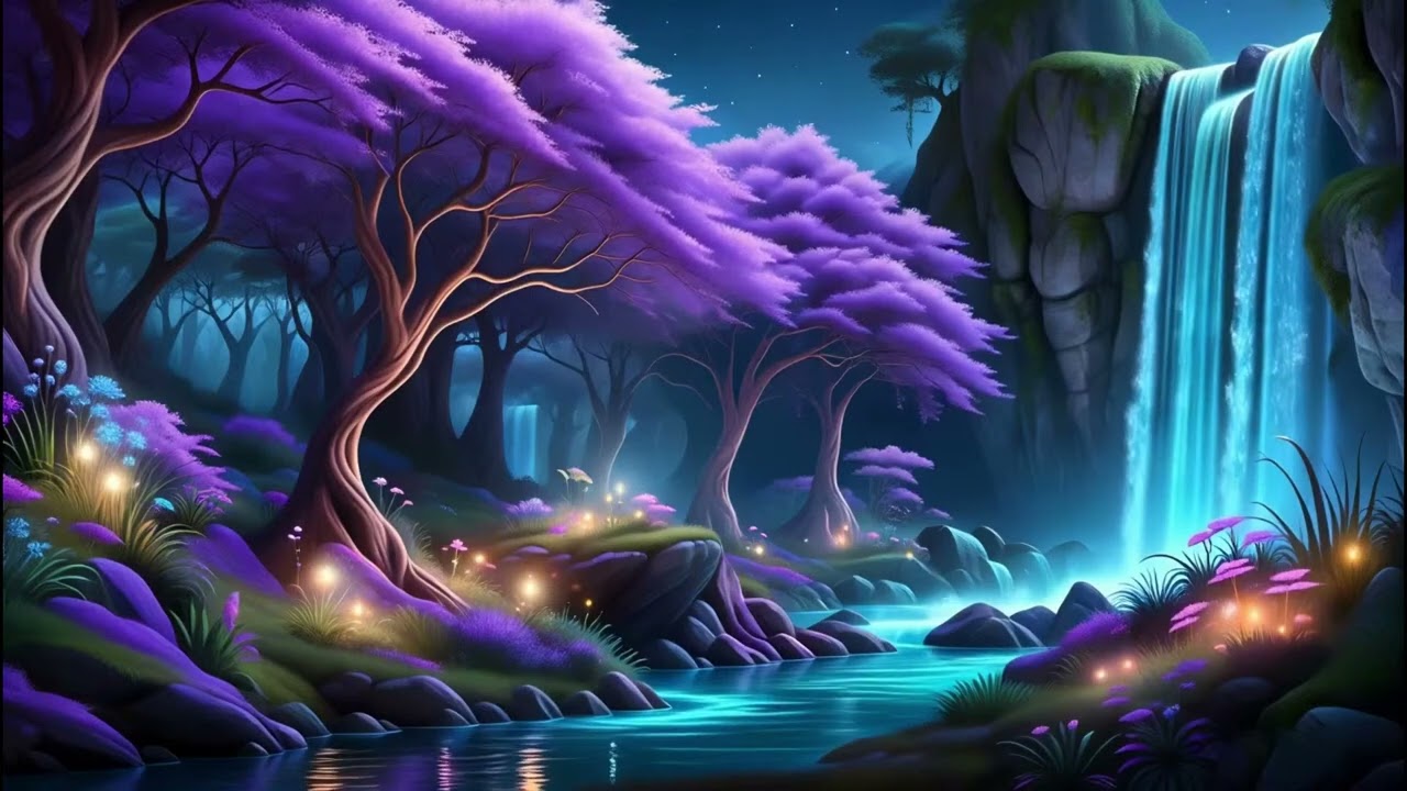 Peaceful Fantasy River 💜 Waterfall Sounds for Relaxation & Meditation