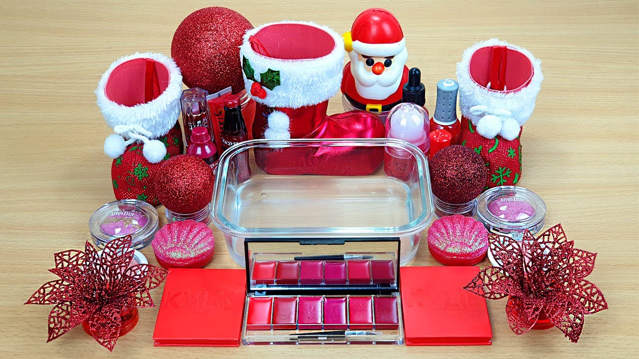 RED SLIME Mixing makeup and glitter into Clear Slime Satisfying Slime Videos