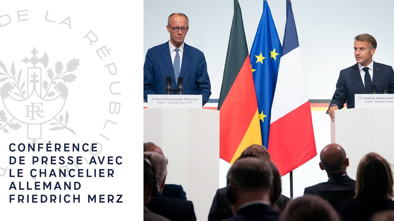 Conférence de presse du Président Emmanuel Macron et du Chancelier allemand Friedrich Merz.