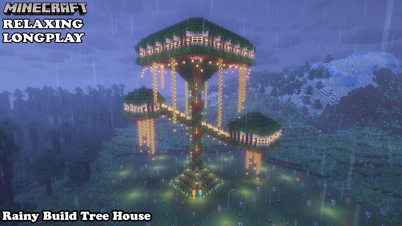 Minecraft Relaxing Longplay - Rainy Tree House - Cozy Build Tree House ( No Commentary )