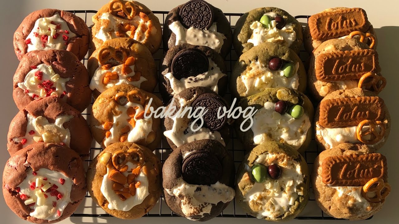 🍪맛있다... 버터를 녹여서 만드는 스모어쿠키🍪 ㅣ 마시멜로우 녹지않는 꿀팁🫧, 퍼지지 않는 쿠키 만들기, 딸기, 블랙코코아, 말차, 로투스, 황치즈