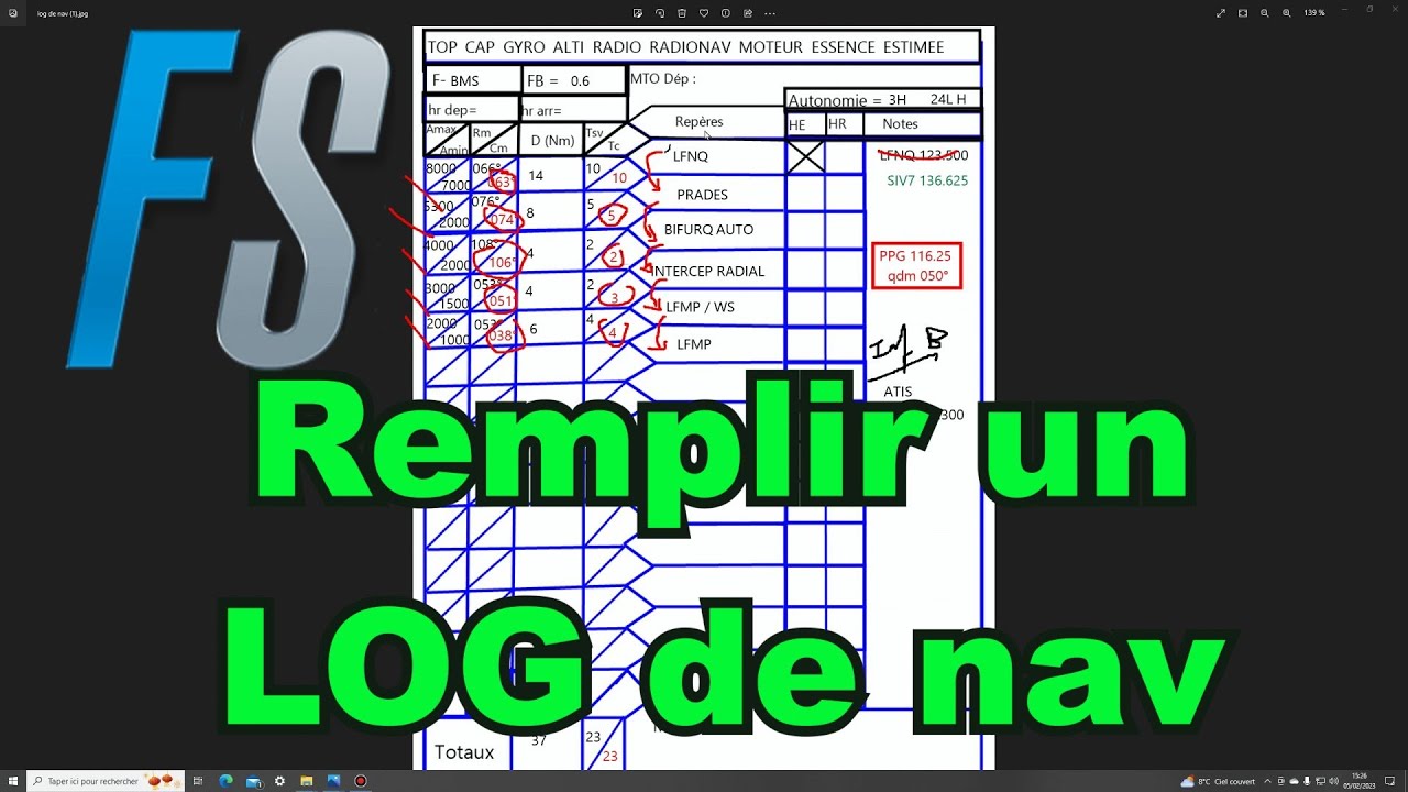 FS2020 / Comment remplir un log de nav