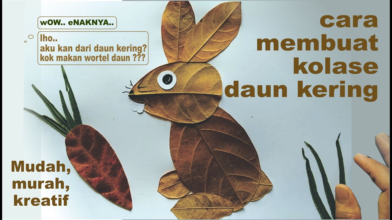 cara membuat kolase kelinci dari daun kering