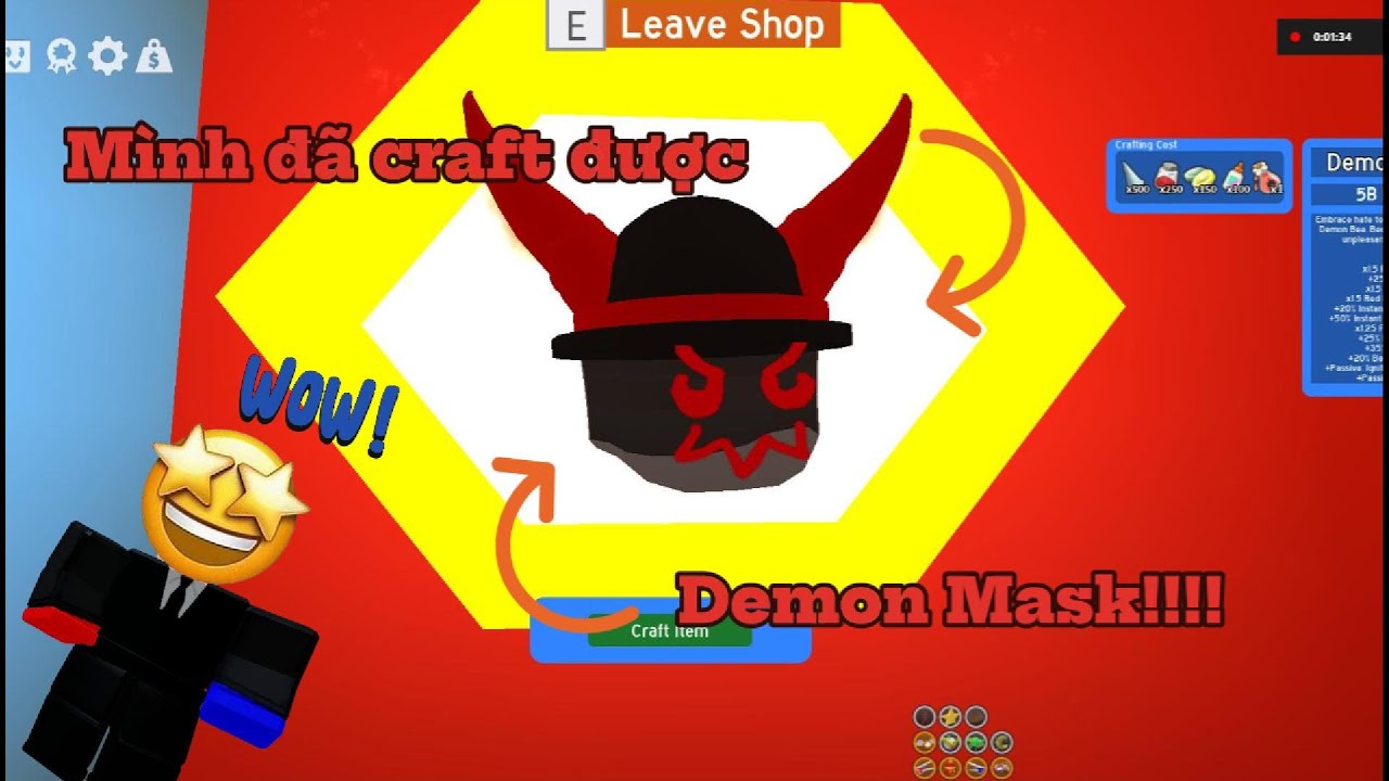 Mình đã craft được Demon Mask trong Bee Swarm Simulator!!!!