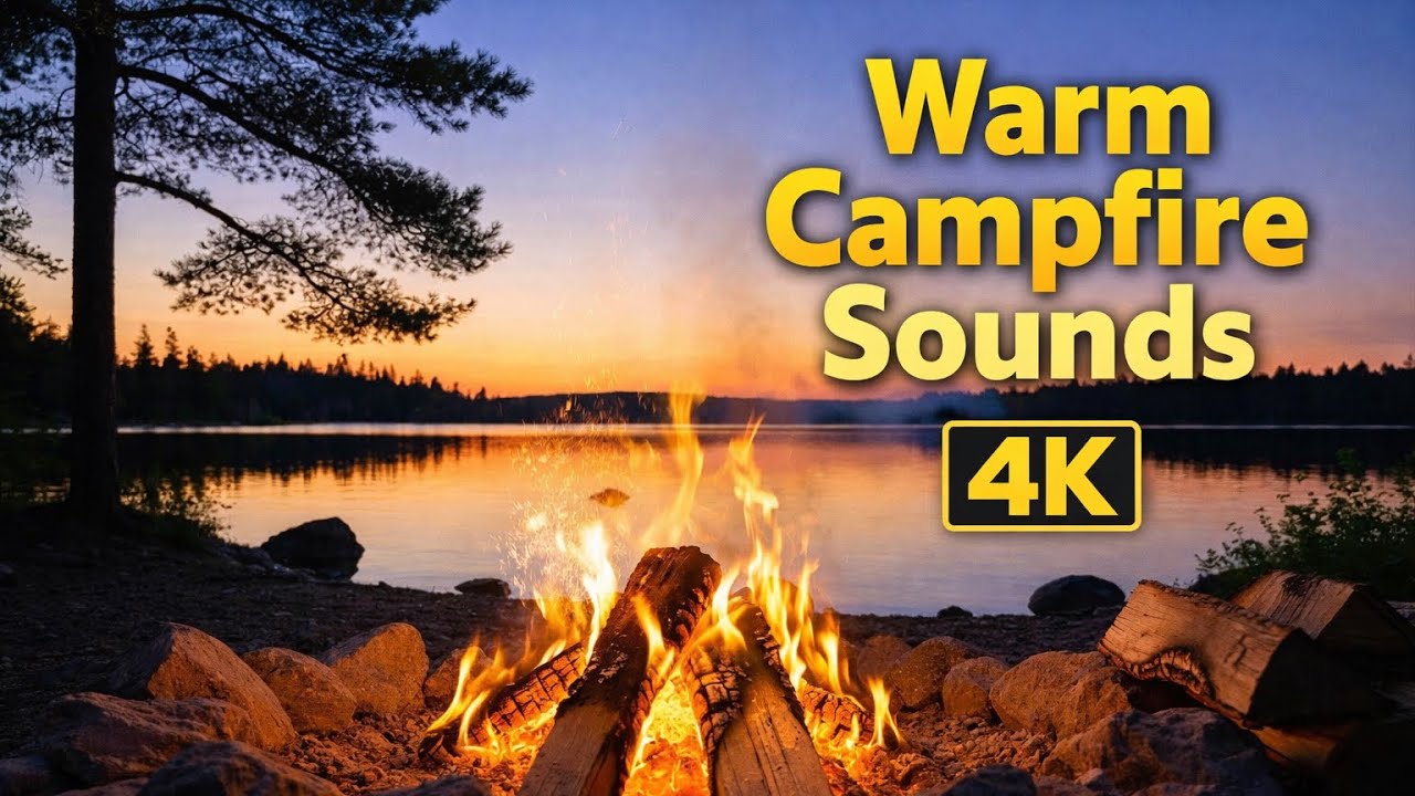Warm Campfire Sounds & Calm Music 🔥 Lake Sunset Relaxation 