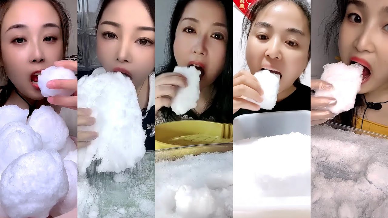 ASMR white ice eating only bites