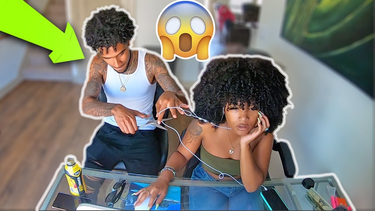 CUTTING MY GIRLFRIENDS HEADPHONES THEN SURPRISING HER WITH AIRPODS!