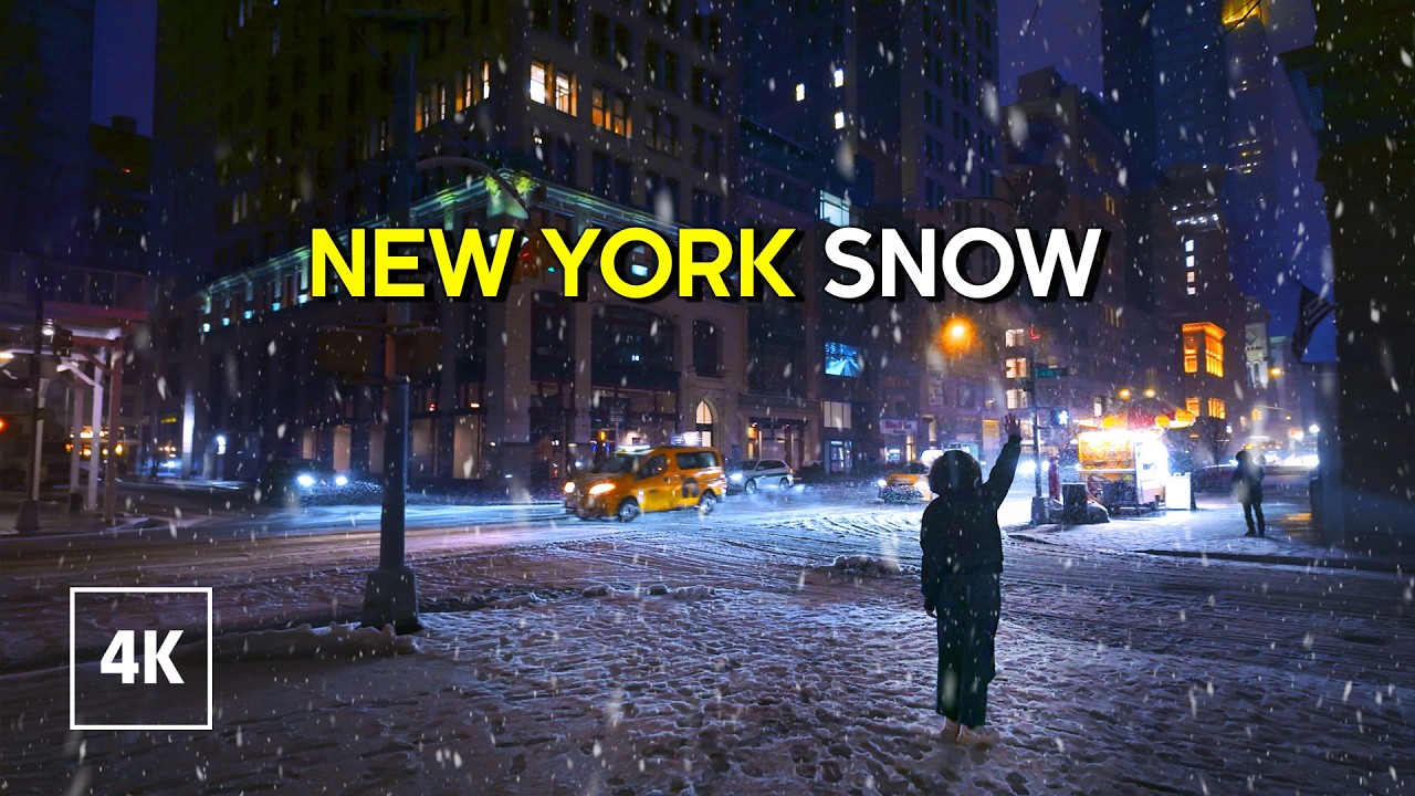 New York Snow Night Walk ❄️ Manhattan Snowfall, Wintry NYC