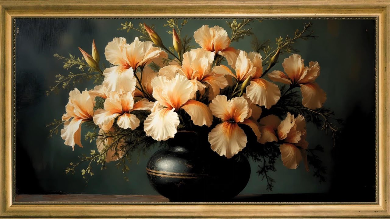 Golden Iris Elegance | Spring Floral Art Frame TV & Ambient Screensaver