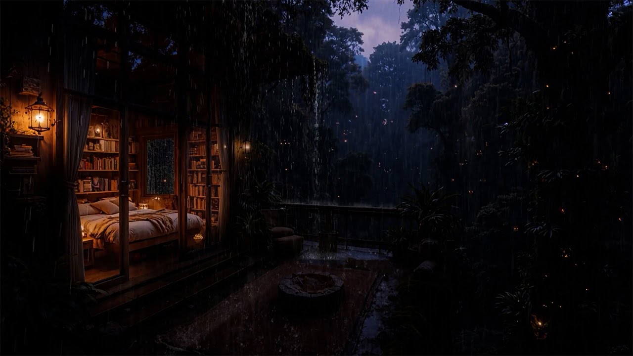 Calm Night Rain at a Forest Cabin 🌧 (No Ads) | Dark Bedroom Atmosphere for Sleep & Relaxation
