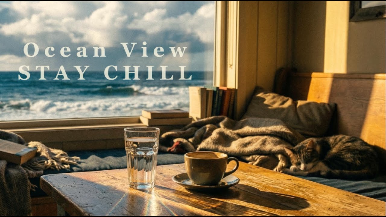 Ocean View Coffee 🌊 Relaxing Lofi Beats for Reading & Dreaming | Cat & Books