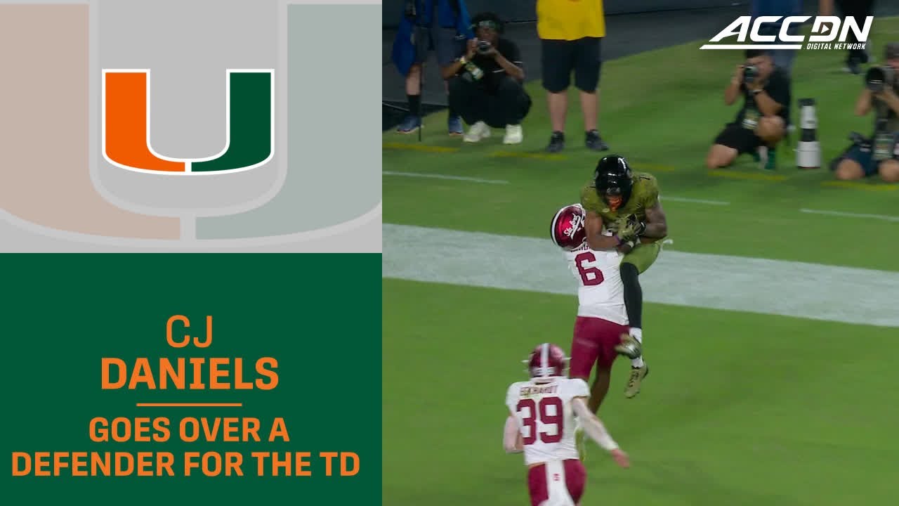 Miami's CJ Daniels Goes Over A Defender For The TD Grab