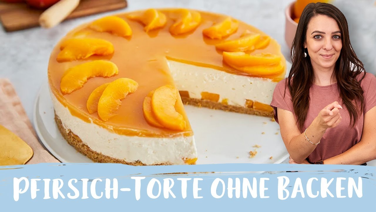 K&auml;sekuchen mit Pfirsich | ohne Backen | Frischk&auml;setorte 🍑🍰 I Einfach Backen