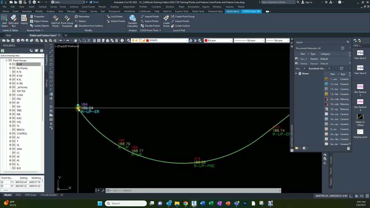 Importing points and drafting