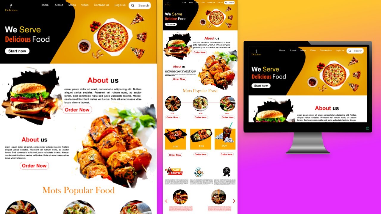 Food Website Template Design in Photoshop | Webpage Design Photoshop